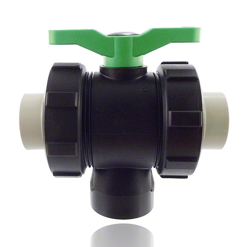 3-Wege-Kugelhahn PPGF, PP-Muffen, FPM&nbsp; = gr&uuml;ner Hebel